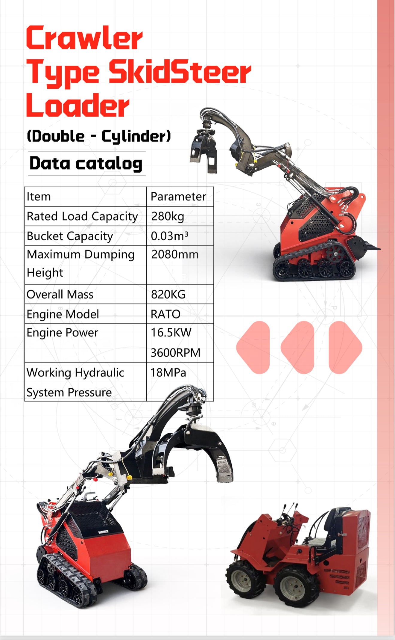 👉 Crawler Type SkidSteer Loader (Double-Cylinder · Log Grapple Edition)